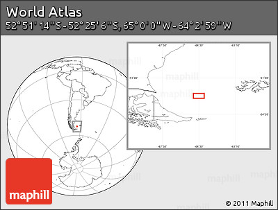 Blank Location Map of the Area around 52° 38' 10" S, 64° 31' 30" W