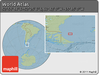 Savanna Style Location Map of the Area around 52° 38' 10" S, 66° 13' 29" W, hill shading