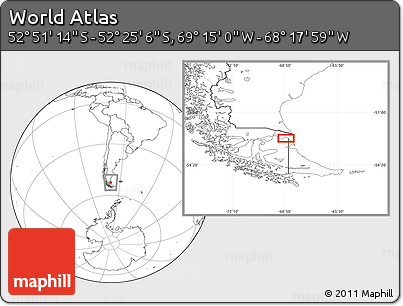 Blank Location Map of the Area around 52° 38' 10" S, 68° 46' 30" W