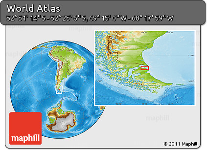 Physical Location Map of the Area around 52° 38' 10" S, 68° 46' 30" W