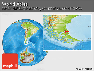 Physical Location Map of the Area around 52° 38' 10" S, 68° 46' 30" W