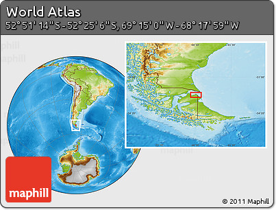 Physical Location Map of the Area around 52° 38' 10" S, 68° 46' 30" W