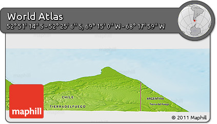 Physical Panoramic Map of the Area around 52° 38' 10" S, 68° 46' 30" W