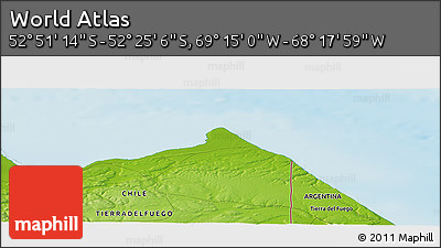 Physical Panoramic Map of the Area around 52° 38' 10" S, 68° 46' 30" W