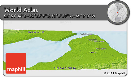 Physical Panoramic Map of the Area around 52° 38' 10" S, 69° 37' 30" W