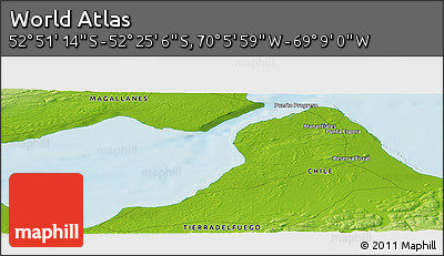 Physical Panoramic Map of the Area around 52° 38' 10" S, 69° 37' 30" W