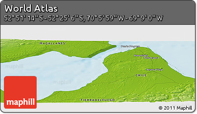 Physical Panoramic Map of the Area around 52° 38' 10" S, 69° 37' 30" W