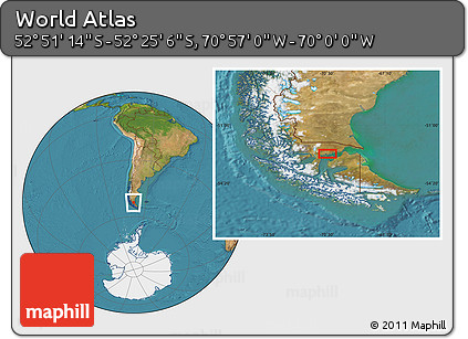 Satellite Location Map of the Area around 52° 38' 10" S, 70° 28' 29" W