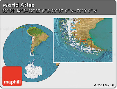 Satellite Location Map of the Area around 52° 38' 10" S, 70° 28' 29" W
