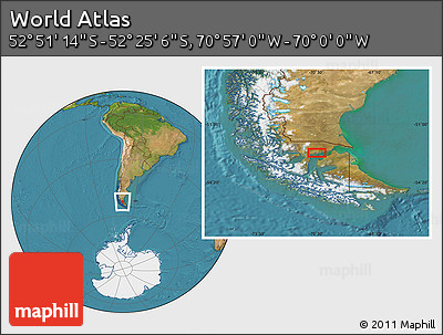 Satellite Location Map of the Area around 52° 38' 10" S, 70° 28' 29" W