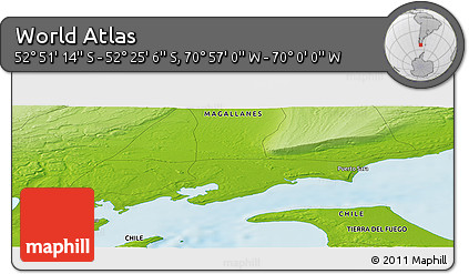 Physical Panoramic Map of the Area around 52° 38' 10" S, 70° 28' 29" W