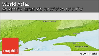 Physical Panoramic Map of the Area around 52° 38' 10" S, 70° 28' 29" W