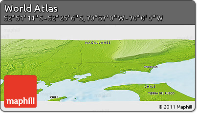 Physical Panoramic Map of the Area around 52° 38' 10" S, 70° 28' 29" W