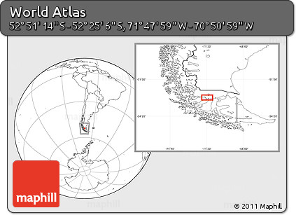Blank Location Map of the Area around 52° 38' 10" S, 71° 19' 29" W