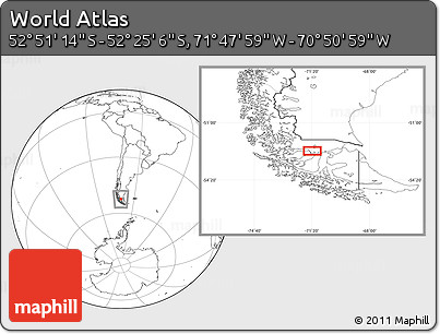 Blank Location Map of the Area around 52° 38' 10" S, 71° 19' 29" W