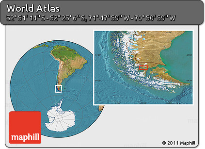 Satellite Location Map of the Area around 52° 38' 10" S, 71° 19' 29" W