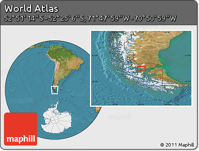 Satellite Location Map of the Area around 52° 38' 10" S, 71° 19' 29" W
