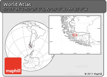 Blank Location Map of the Area around 52° 38' 10" S, 72° 10' 30" W