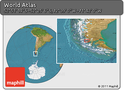 Satellite Location Map of the Area around 52° 38' 10" S, 72° 10' 30" W