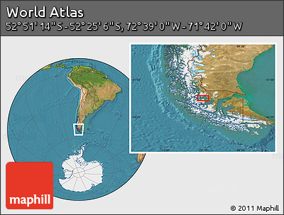 Satellite Location Map of the Area around 52° 38' 10" S, 72° 10' 30" W