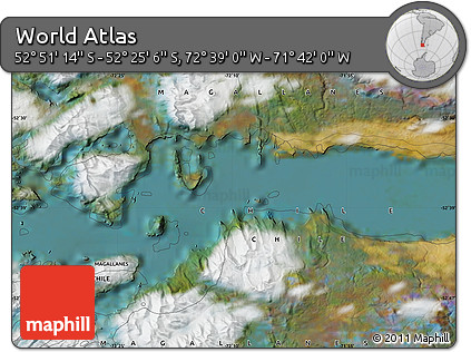 Satellite Map of the Area around 52° 38' 10" S, 72° 10' 30" W