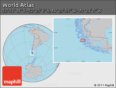 Gray Location Map of the Area around 52° 38' 10" S, 73° 52' 30" W