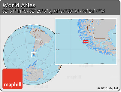 Gray Location Map of the Area around 52° 38' 10" S, 73° 52' 30" W