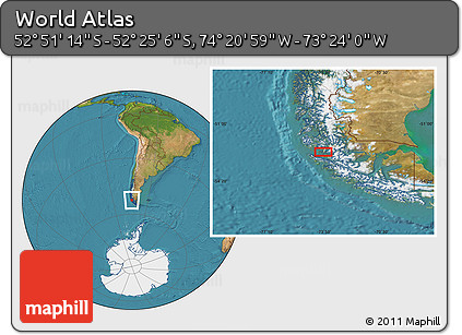 Satellite Location Map of the Area around 52° 38' 10" S, 73° 52' 30" W
