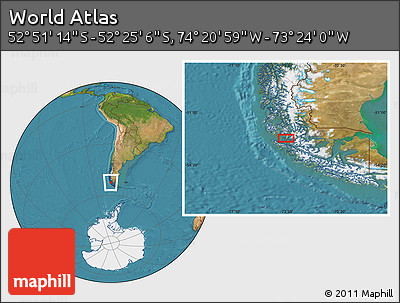 Satellite Location Map of the Area around 52° 38' 10" S, 73° 52' 30" W