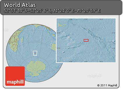 Savanna Style Location Map of the Area around 52° 38' 10" S, 74° 52' 30" E, hill shading