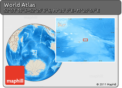Shaded Relief Location Map of the Area around 52° 38' 10" S, 74° 52' 30" E