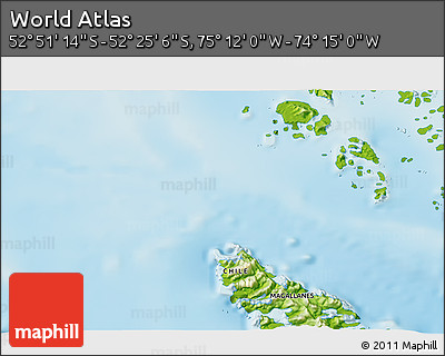 Physical 3D Map of the Area around 52° 38' 10" S, 74° 43' 29" W