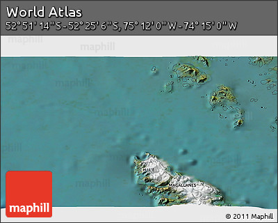 Satellite 3D Map of the Area around 52° 38' 10" S, 74° 43' 29" W