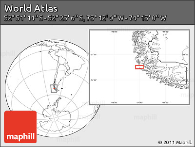 Blank Location Map of the Area around 52° 38' 10" S, 74° 43' 29" W