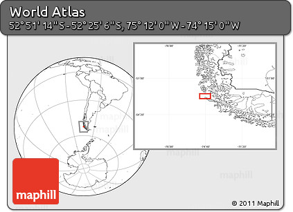 Blank Location Map of the Area around 52° 38' 10" S, 74° 43' 29" W