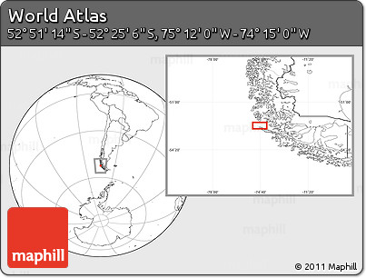 Blank Location Map of the Area around 52° 38' 10" S, 74° 43' 29" W