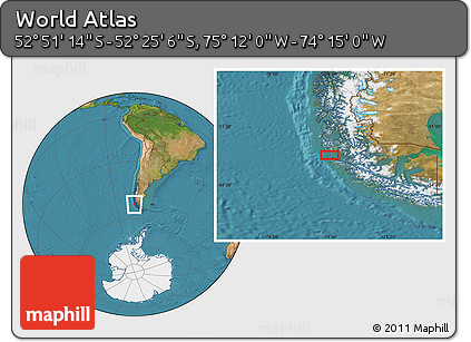 Satellite Location Map of the Area around 52° 38' 10" S, 74° 43' 29" W