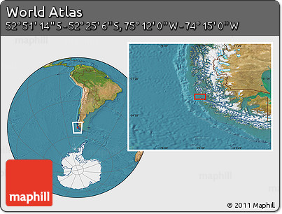 Satellite Location Map of the Area around 52° 38' 10" S, 74° 43' 29" W