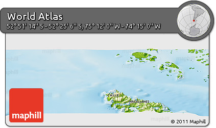 Physical Panoramic Map of the Area around 52° 38' 10" S, 74° 43' 29" W