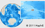 Shaded Relief Location Map of the area around 52° 38' 10" S, 75° 43' 29" E