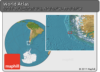 Satellite Location Map of the Area around 52° 38' 10" S, 75° 34' 29" W