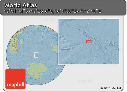 Savanna Style Location Map of the Area around 52° 38' 10" S, 76° 34' 29" E, hill shading