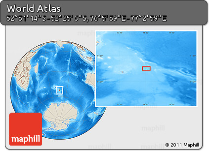 Shaded Relief Location Map of the Area around 52° 38' 10" S, 76° 34' 29" E