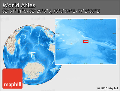 Shaded Relief Location Map of the Area around 52° 38' 10" S, 76° 34' 29" E