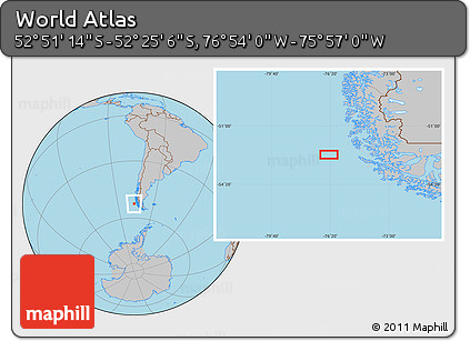 Gray Location Map of the Area around 52° 38' 10" S, 76° 25' 30" W