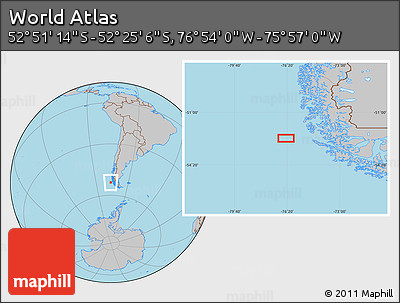 Gray Location Map of the Area around 52° 38' 10" S, 76° 25' 30" W