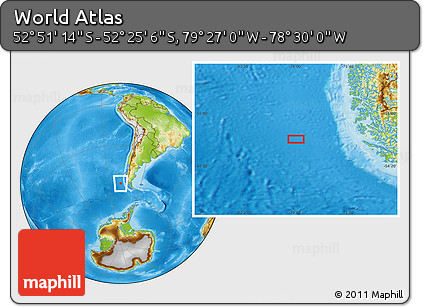 Physical Location Map of the Area around 52° 38' 10" S, 78° 58' 29" W