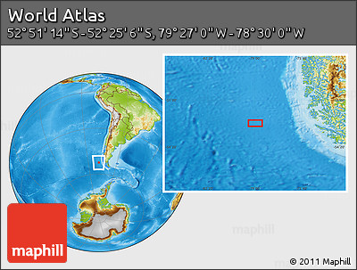 Physical Location Map of the Area around 52° 38' 10" S, 78° 58' 29" W