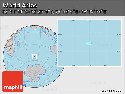 Gray Location Map of the Area around 52° 38' 10" S, 79° 7' 30" E
