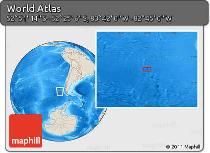 Shaded Relief Location Map of the Area around 52° 38' 10" S, 83° 13' 29" W